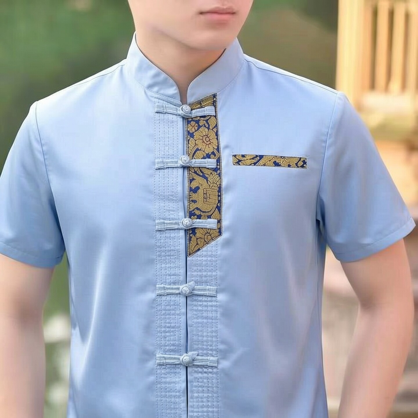 云南民族风新中式风男士短袖立领盘扣高档休闲上衣