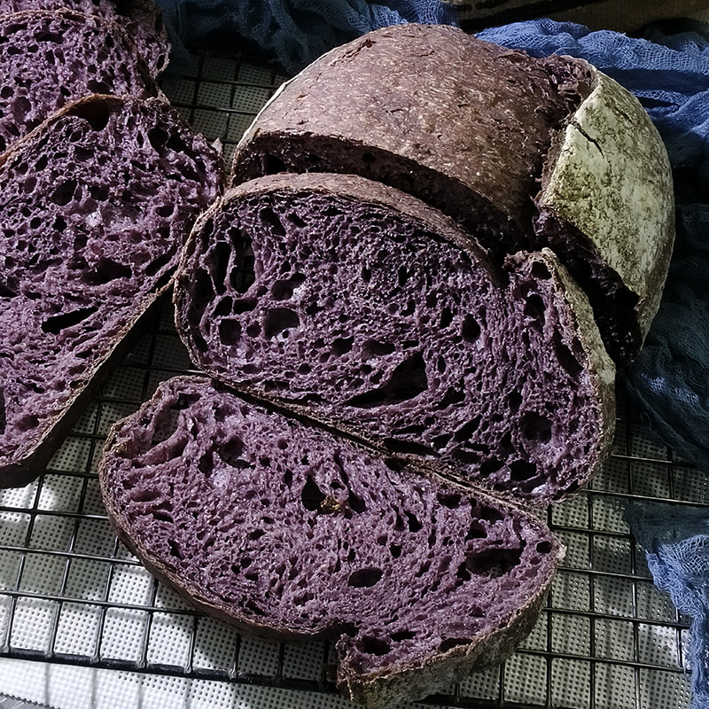 黑米酸种欧包天然酵母菌紫米粉主食面包黑米乡村面包sourdough