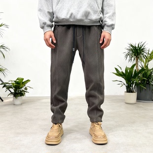 男秋冬拼接运动哈伦纯色九分裤 清仓捡漏美式 休闲宽松束脚加绒卫裤