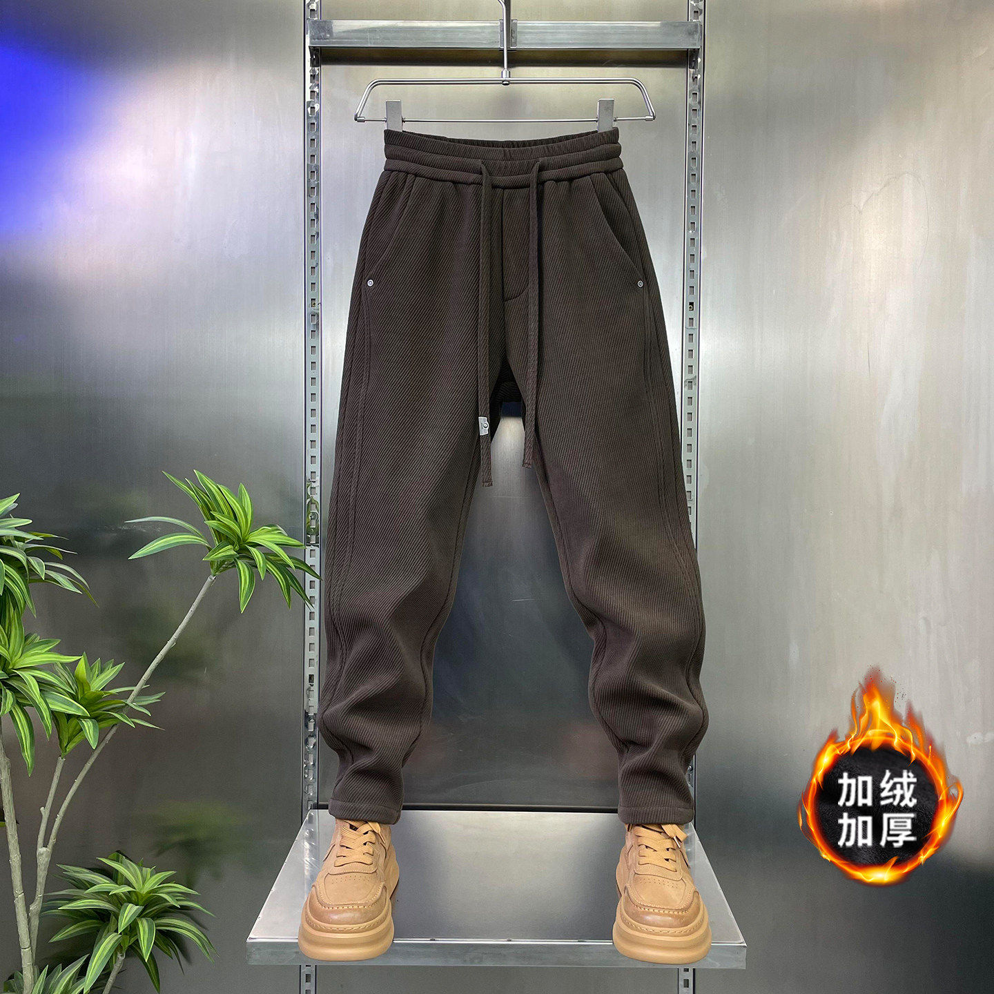清仓捡漏2026春秋新款斜纹加绒加厚休闲裤男士抗寒防风保暖百搭小