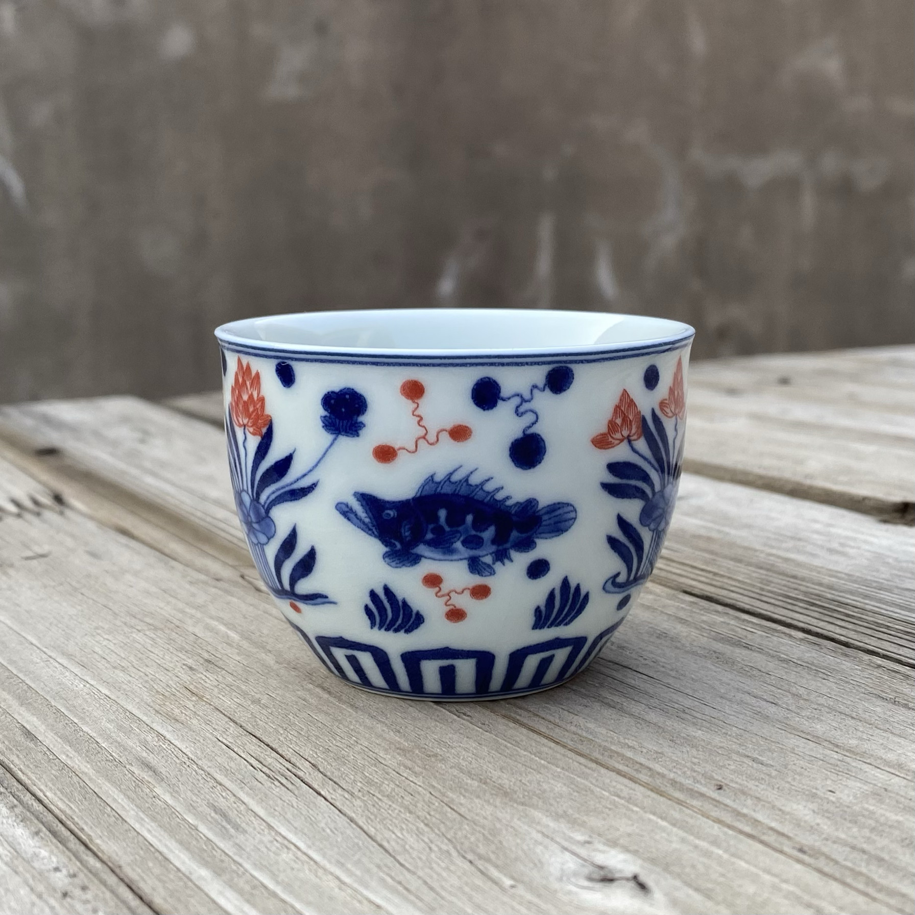 景德镇七丞堂茶具青花釉里红鱼藻纹主人杯单杯客人小茶碗品茗杯子图片