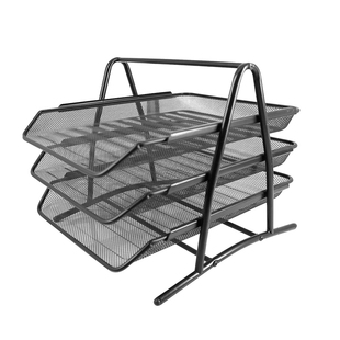 得力9181文件架三层文件盘金属铁丝网状文件栏筐资料架多层收纳框桌面文件座置物架简易桌上书立办公用品