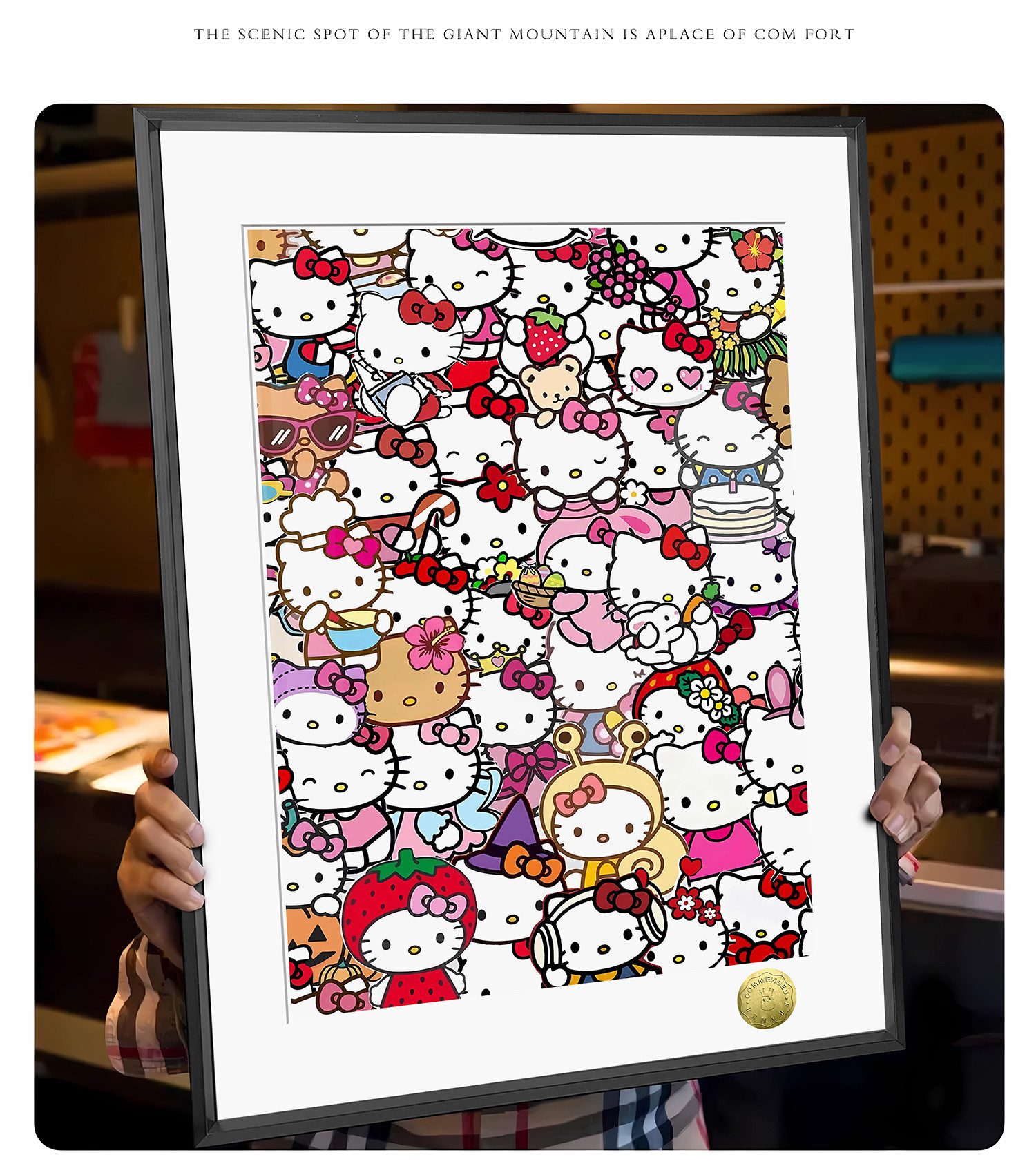 哈喽kitty凯蒂猫全家福少女可爱粉色卡通二次元元气周边装饰画