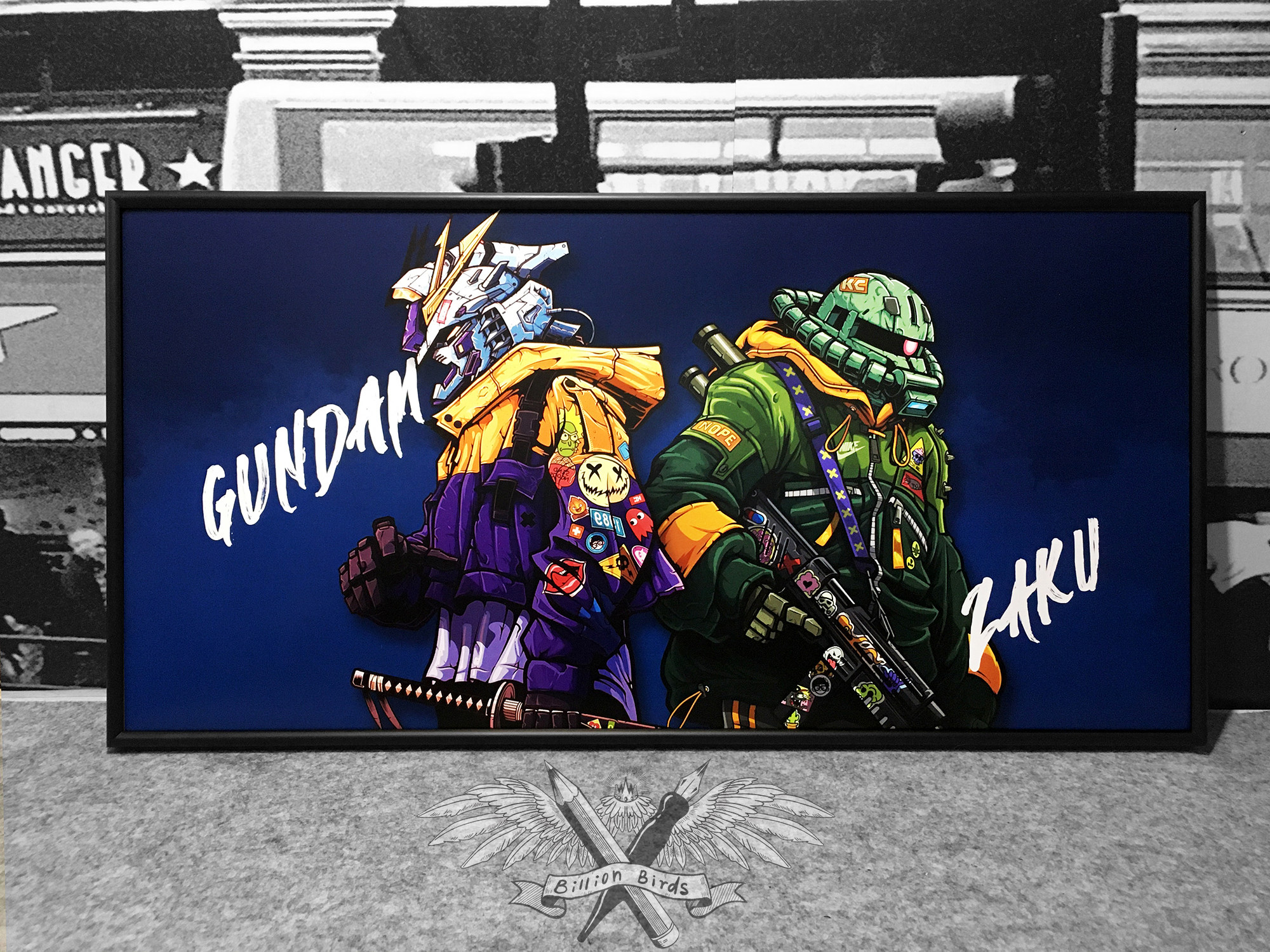 高达&扎古机动战士高达扎古潮玩手办街头GUNDAM背景装饰画