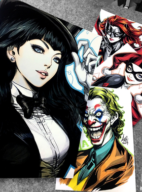 漫威插画师老刘定制海报印刷毒液小丑美少女死神骨傲天overload