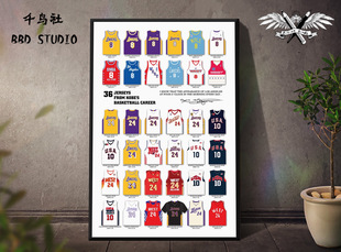 科比球衣相框海报挂画纪念礼物球迷收藏kobe签名湖人曼巴精神缅怀
