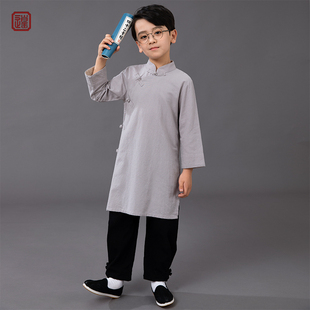 儿童民国长衫大褂夏季薄款中国风男童棉麻唐装中式短款长袍马褂