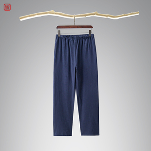 亚麻裤子男松紧腰透气大码宽松直筒长裤棉麻休闲中国风男裤春季款