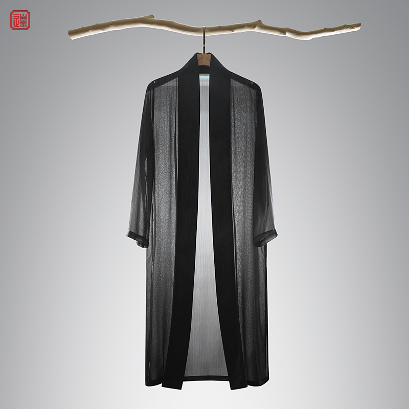夏季薄款黑色披风汉服开衫中长款