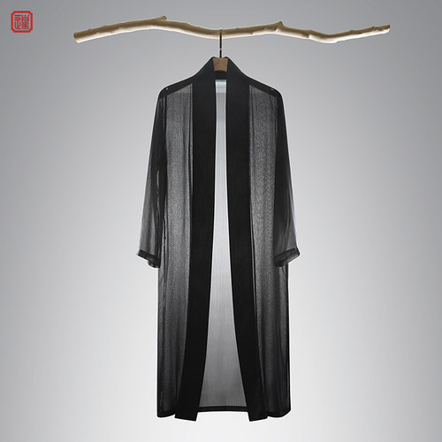 夏季薄款黑色披风汉服开衫中长款
