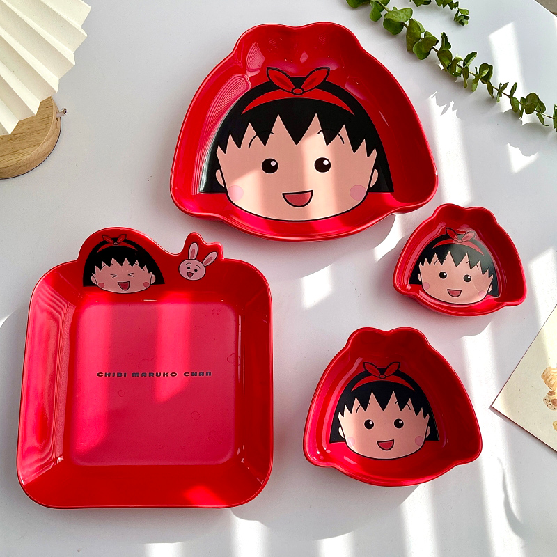 樱桃小丸子造型陶瓷大红色家用手柄碗喜庆碗盘碟餐具套装圣诞礼物