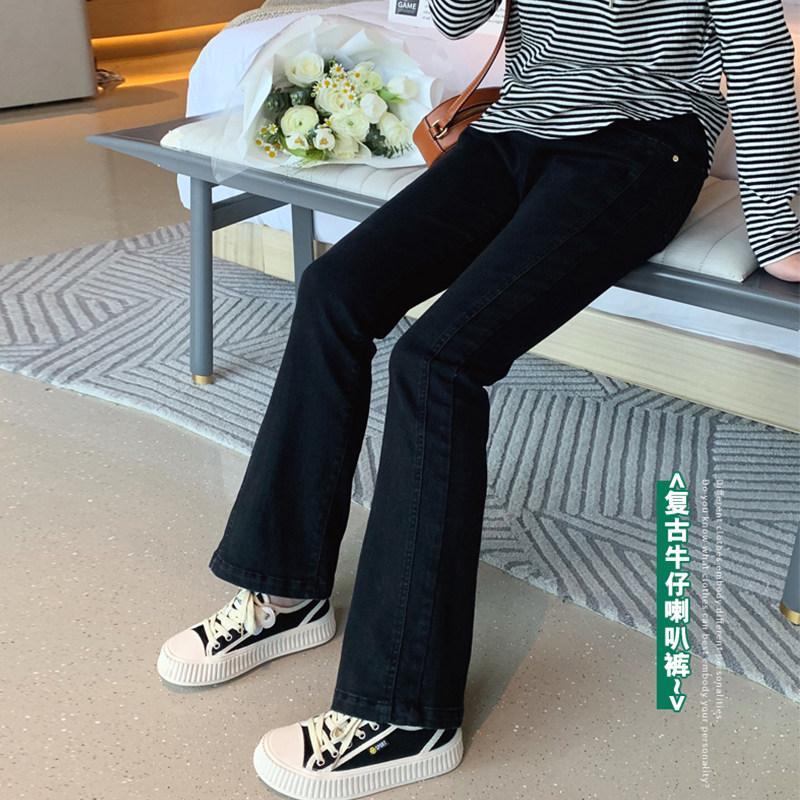 女童裤子春装2026新款韩版中大童百搭修身时尚秋款弹力喇叭牛仔裤