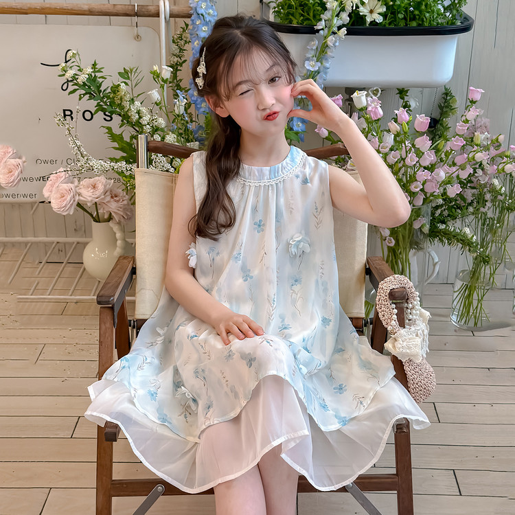 女童夏季无袖雪纺连衣裙中长款