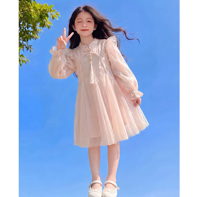女童公主风长袖网纱蓬蓬裙春秋