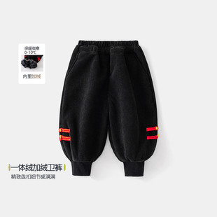 儿童灯心绒阔腿裤男女宝宝秋冬加厚保暖长裤民族风宽松裤子