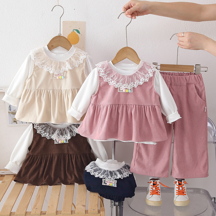 韩版女童春秋礼服马甲衬衫三件套