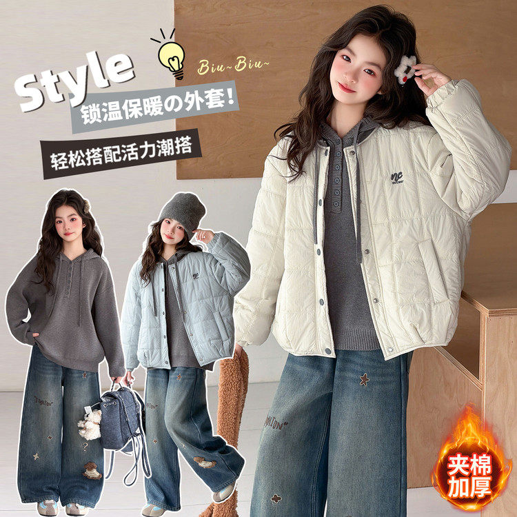 女童冬季加绒保暖连帽3件套