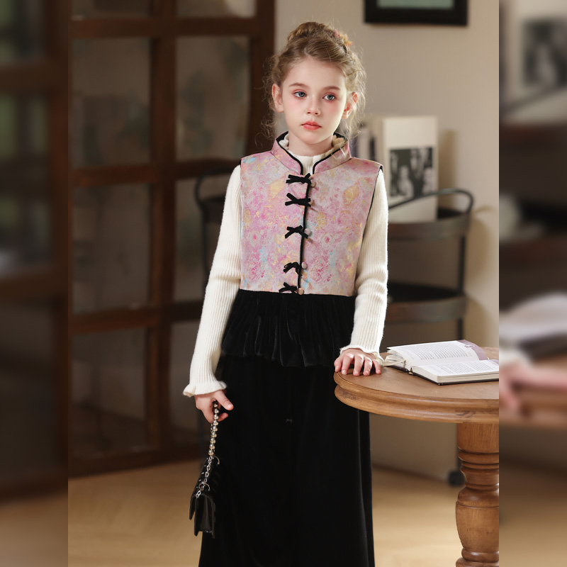 新中式国风女童立领蝴蝶结礼服