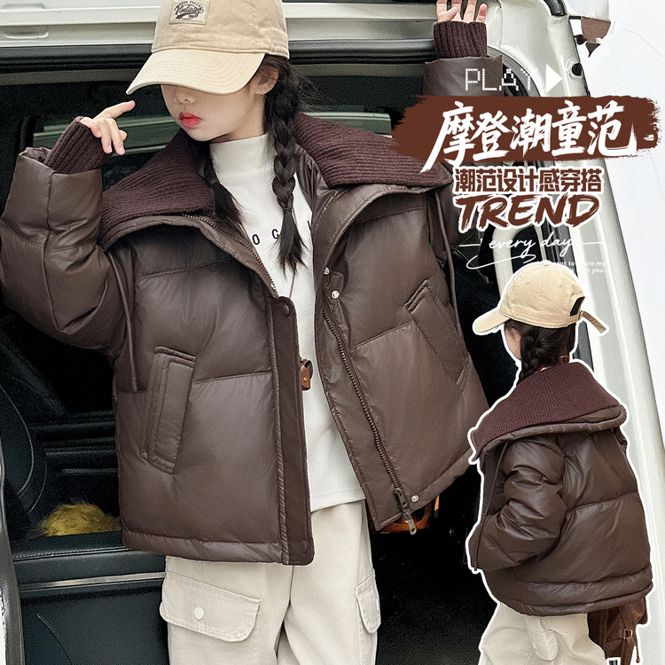 女童2025新款美式复古毛领棉服
