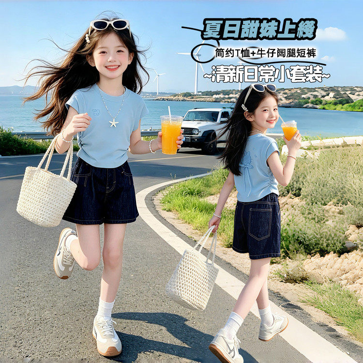 女童夏季韩版牛仔风甜美两件套