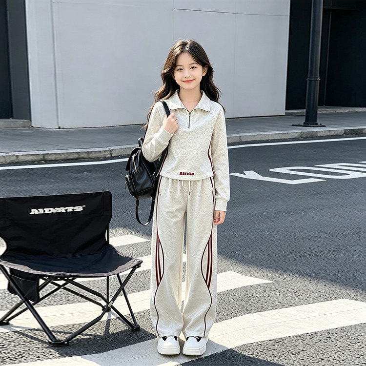 女童春季运动翻领卫衣裤两件套