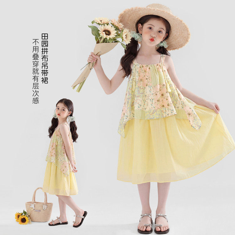 女童夏季甜美吊带碎花连衣裙