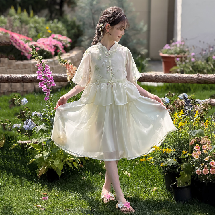 夏季新中式刺绣女童汉服两件套