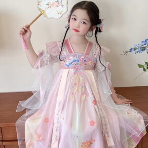 女童夏季国风刺绣汉服中长连衣裙