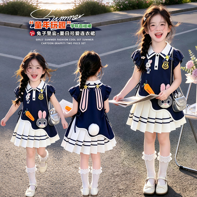 女童夏季学院风Polo领短袖连衣裙
