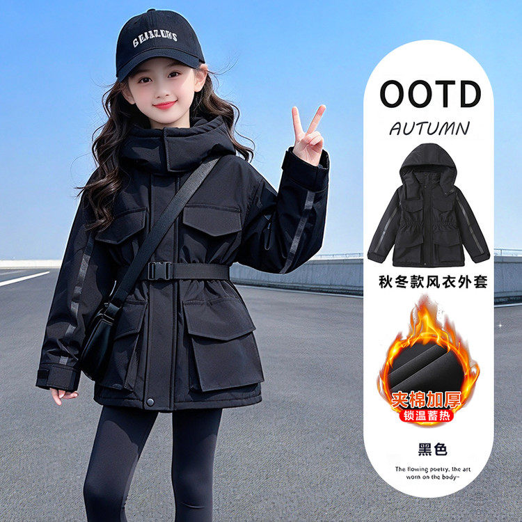 女童工装连帽夹棉加厚外套