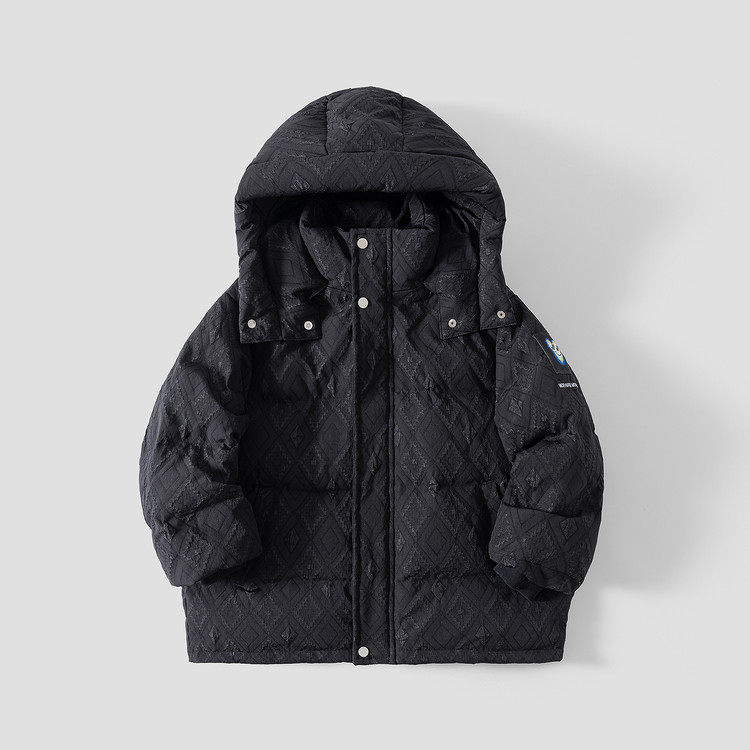 黑色连帽白鸭绒羽绒服男女童加厚保暖外套常规款