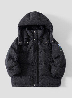 黑色连帽白鸭绒羽绒服男女童加厚保暖外套常规款