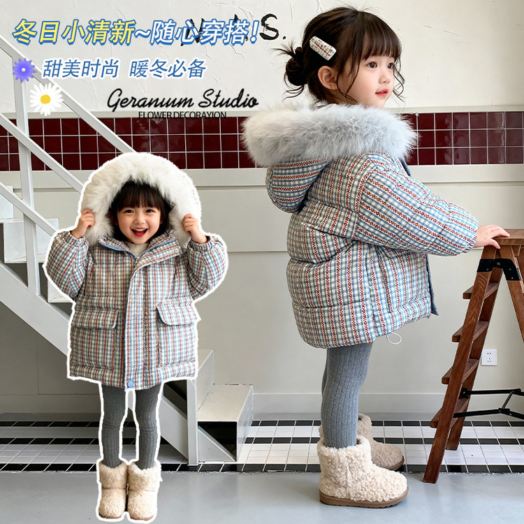 女童格子棉服冬季加厚保暖