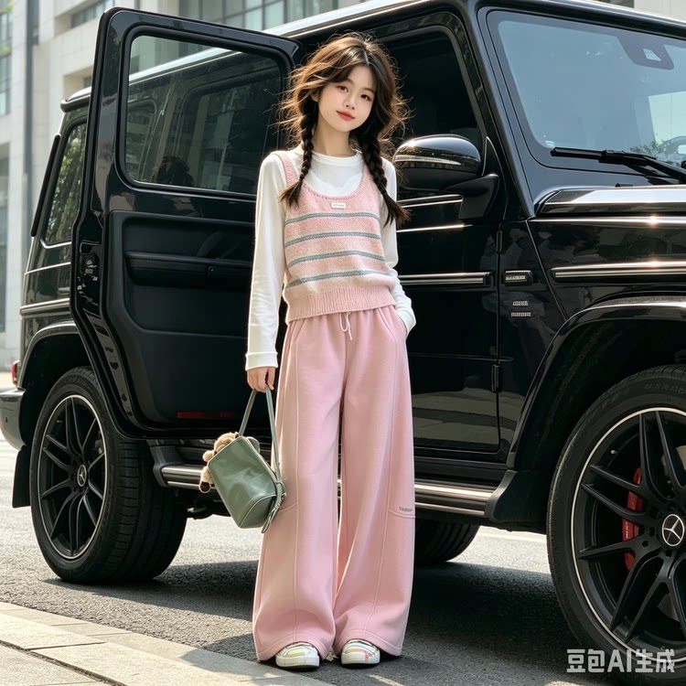 女童春秋针织马甲打底三件套