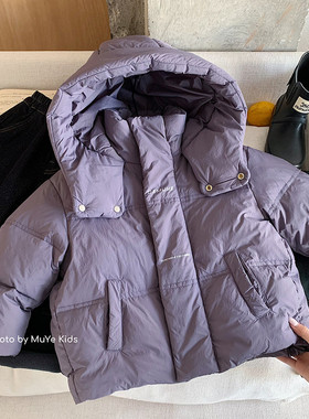 紫色连帽羽绒服男女宝宝加厚保暖90白鸭绒韩版外套冬季常规款