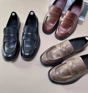 皮鞋 女英伦复古一脚蹬粗跟棕色秋冬单鞋 Eadie厚底乐福鞋 Blair