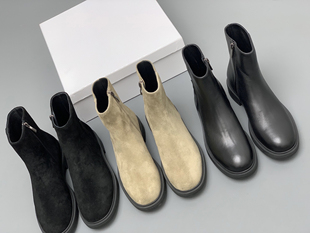 圆头中跟短靴女休闲短靴中跟短靴真皮靴子 2025新款 Blair Eadie