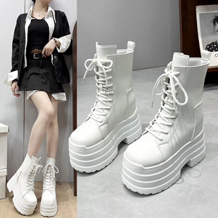 漫展cos增高鞋15厘米马丁靴厚底10cm男女小个子机车风新款中筒靴