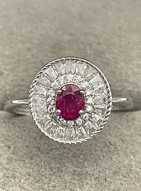 出口日本纯银镀铂金天然缅甸鸽血红红宝石开口戒镶金品质0.37克拉