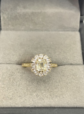 出口日本纯银镀金天然黄色蓝宝石开口戒指镶金品质全净体1.02克拉