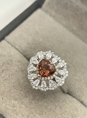 出口日本纯银镀铂金天然碧玺开口戒指孤品镶金品质全净体1.86克拉