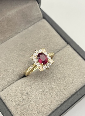 出口日本纯银镀金天然卢比来开口戒指孤品镶金品质全净体0.93克拉