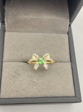 出口日本纯银镀金天然沙弗莱开口戒指孤品镶金品质0.62克拉