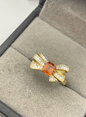 出口日本纯银镀金天然芬达石开口戒指孤品镶金品质1.02克拉