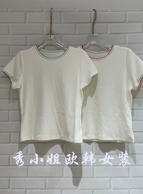 欧洲站2026夏新款时尚百搭显瘦圆领短袖T恤女潮上衣打底衫8201