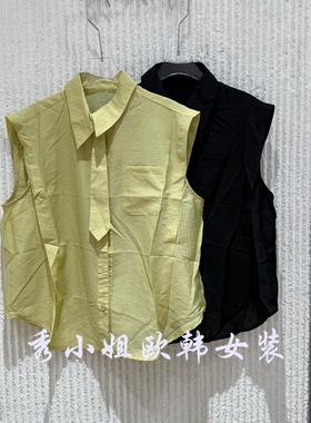 欧洲站2026夏新款无袖衬衫女翻领单排扣宽松下摆时尚上衣26737