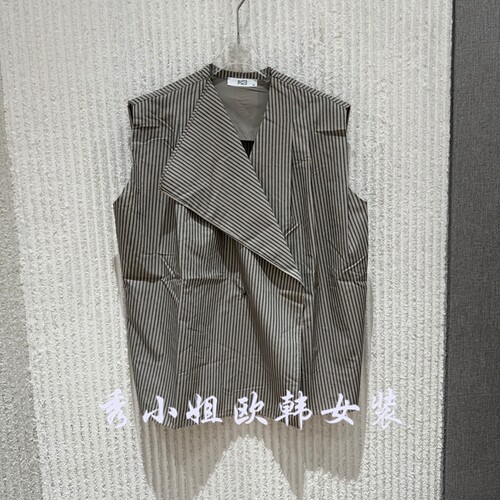 欧洲站2026夏季新款PH23百搭v领无袖竖条纹休闲马甲外套女6072