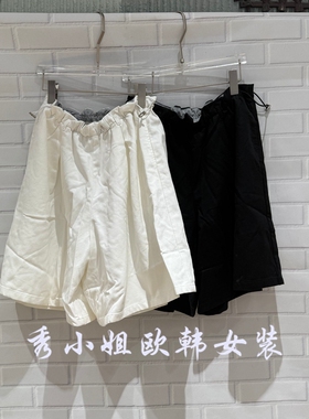 欧洲站2026夏新款时尚百搭松紧腰褶皱休闲短裤女显瘦06188
