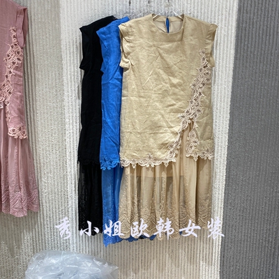 欧洲站2026夏新款蕾丝刺绣拼接连衣裙女夏季新款系带裙子15290