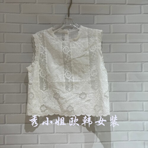欧洲站2026夏新款白色蕾丝刺绣无袖背心女镂空花边显瘦上衣2245